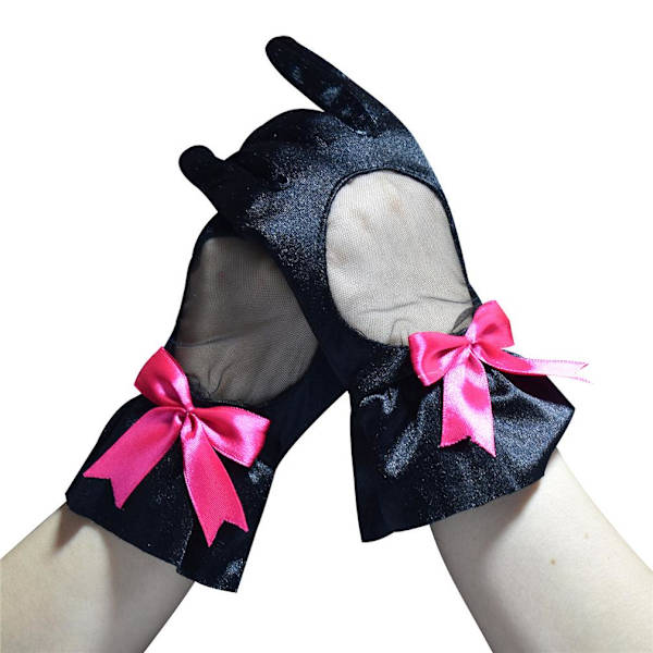 Korta handskar Rosett Satin Disguise Retro Elastiska Handskar Svart