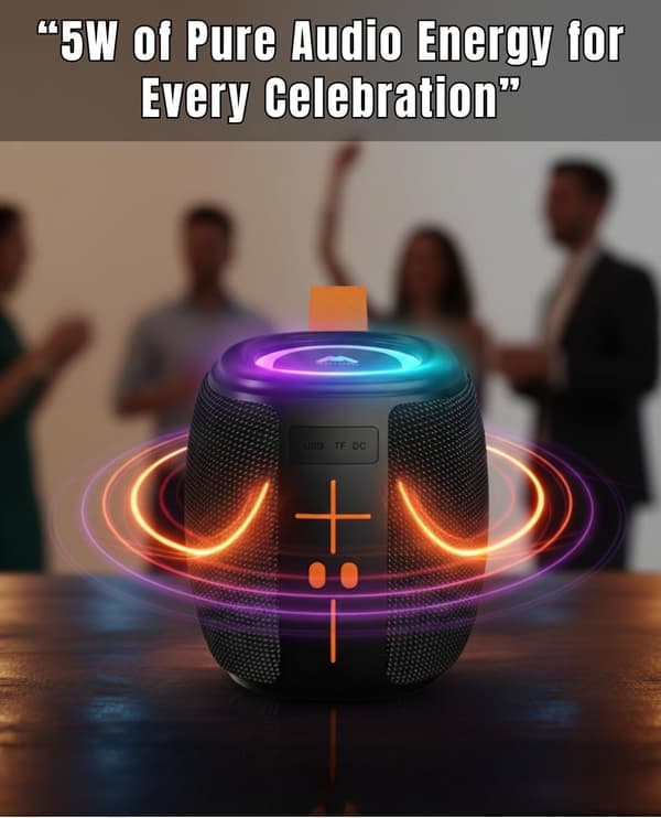 Bærbar Bluetooth-højttaler, 5W bas, RGB-lys, IPX4, USB TF, TWS Stereo