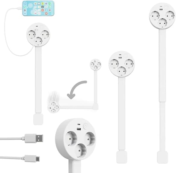 Roterande grenuttag med USB-portar, 3 uttag