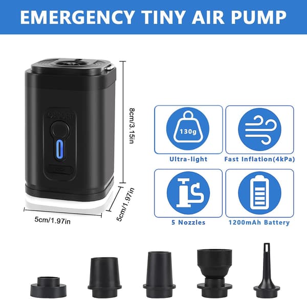 4kPa Mini elektrisk luftpump med 5 munstycken för uppblåsbara sängar och pooler