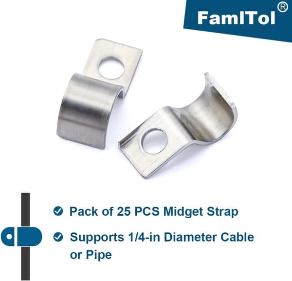 25 stk. 304 rustfrit stål P-clips 6 mm et-huls rør- og kabelmonteringsklemmer