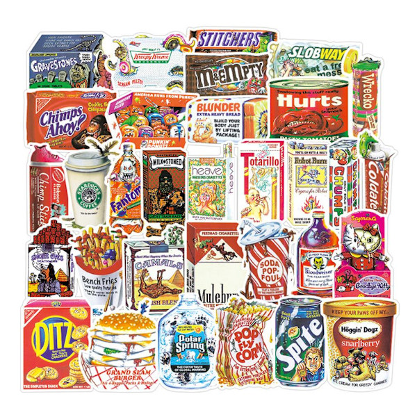 38st Roliga Snacks Mat Stickers Vattentät Bagage Flaska Telefon Skateboard Dekal