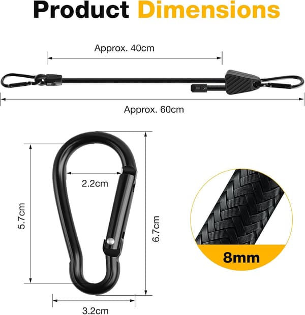 4-pack 45 cm justerbara gummiremmar med karbinhakar för lastsäkring