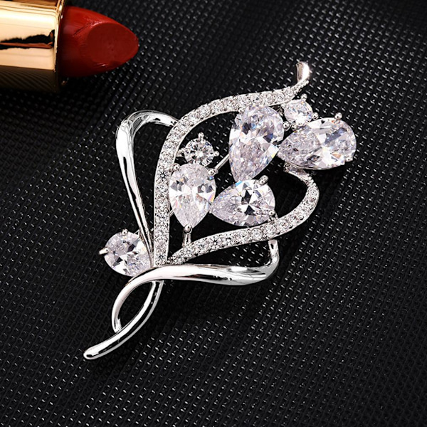 Elegant kvinnor Brosch Blomma Corsage Zirkon Micro-inlagd Scarf Clip Koppar Brosch Pin