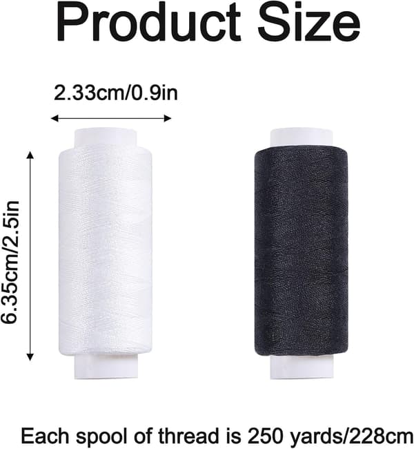 6-pak polyester sytråd, 250 yards hver, sort og hvid til syning