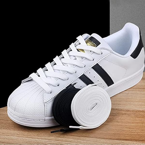 2 par flade hvide snørebånd, 8 mm brede sneakersnørebånd til voksne
