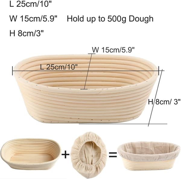2-pack jäskorgar för bröd, 22 cm rund och 25 cm oval för surdegsbakning