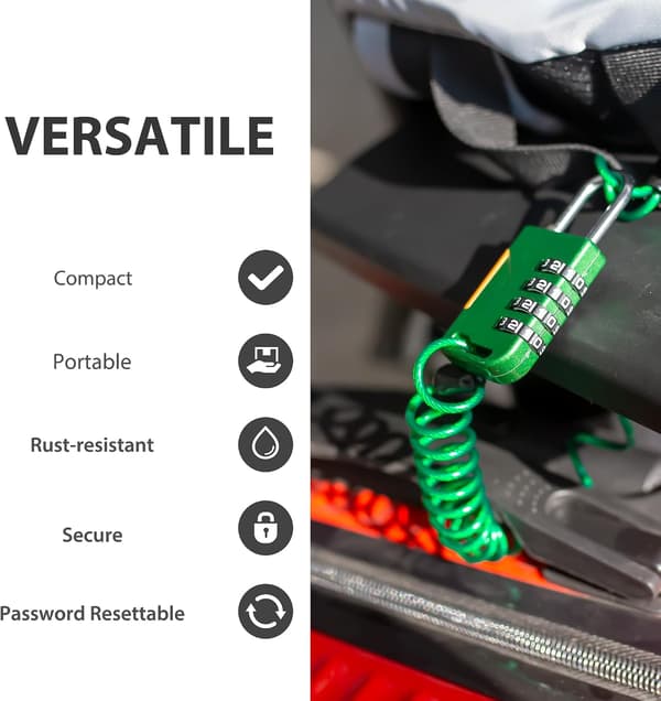 4-cifret kodelås med 91 cm kabel til ski, bagage og cykellås