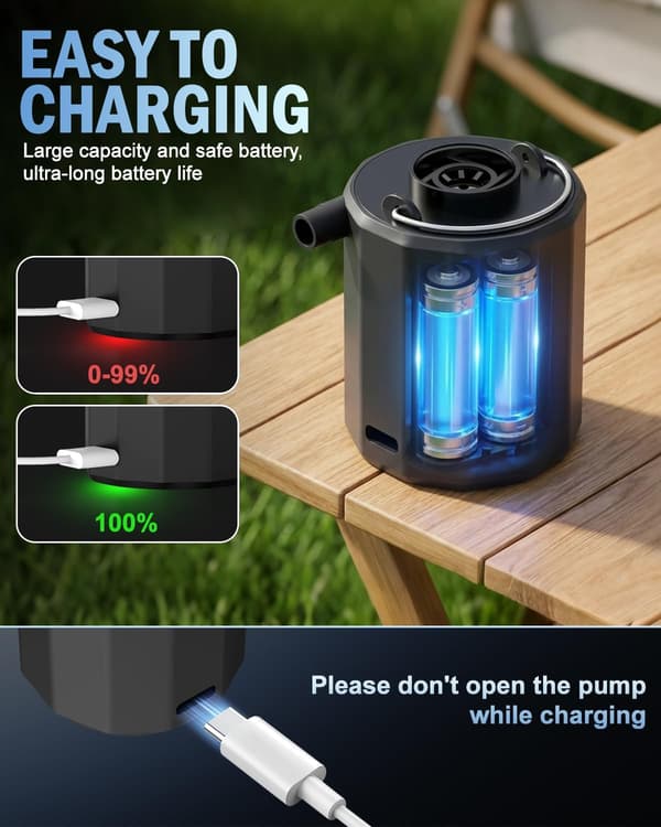 Sladdlös mini-elektrisk luftpump med LED-ljus för uppblåsbara sängar och pooler