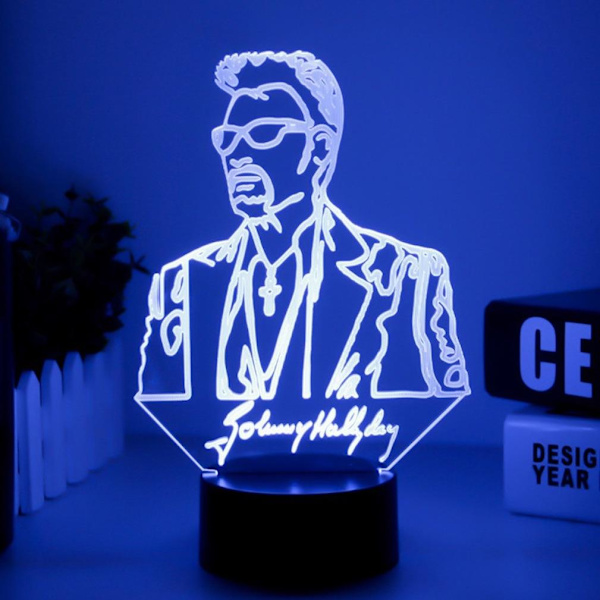 Johnny Hallyday 3D LED Nattljus Sovrumsbordslampa Färgbyte