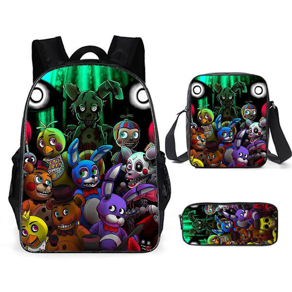 3st/ set Five Nights Freddy Bear printed set med case Pennfodral Skolväska Resor Dagsväska Lätta bokväskor