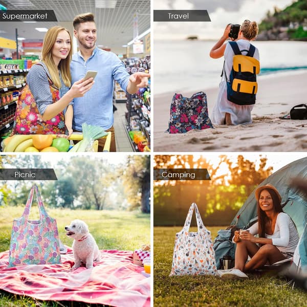 10 st stora hopfällbara shoppingkassar, återanvändbara matkassar i polyester