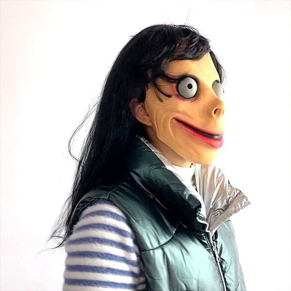 Momo huvudbonader långt hår skrämmande mask Cosplay för Halloween-fest