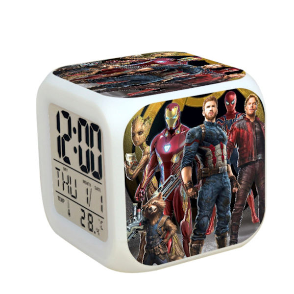 Digital LED-väckarklocka för barn Avengers Night Light Glödande skrivbordsklocka med termometer