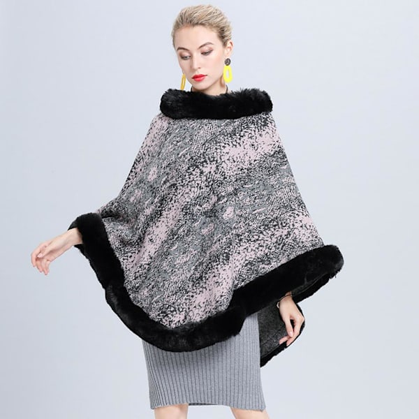 Lös Jacquard Pullover Wrap sjal med fuskpäls trimning Lös filt för dam