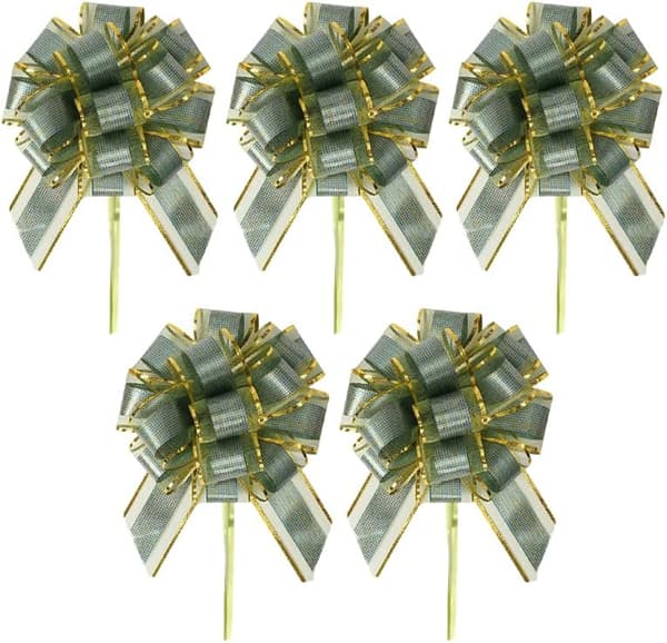 5-pack 7-tums blå organza-dragrosetter för presentinslagning och bröllopskorgsdekoration
