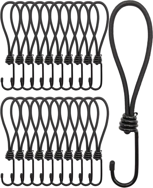 12-pack 20 cm korta gummiremmar med krokar, kraftiga elastiska spännband