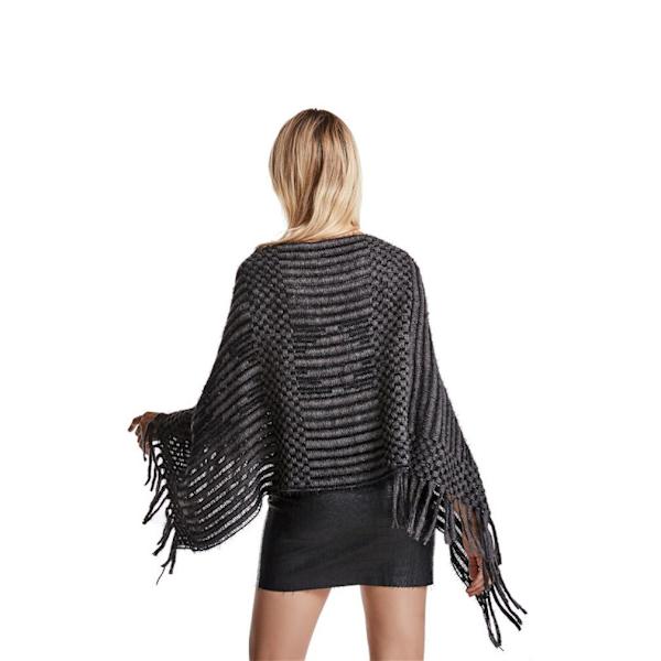 Fringed Hem Poncho Elegant Pullover Wrap med tofs Sweater Coat för höstens vintersemester