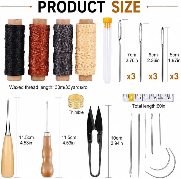 Lædersysæt, polstringsreparationssæt inkluderer vokset tråd med nylon