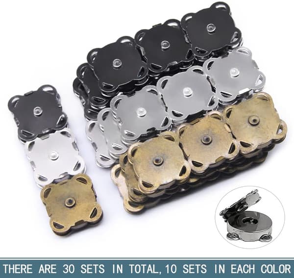 30 set magnetiska tryckknappar 18 mm för väskor, plånböcker, rockar och sömnadsprojekt