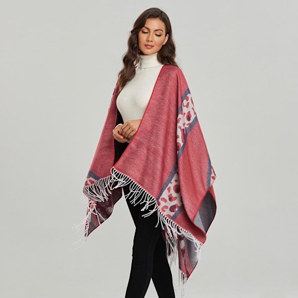 Rosa print Pashmina Sjal Wrap med tofs Vinter Poncho Cashmere Feel Cape för kvinnor