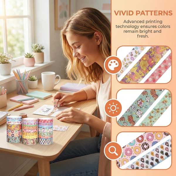 Set med 18 rullar washitejp, dekorativ hantverkstejp för dagböcker och scrapbooking