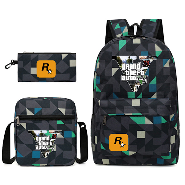 3 st/ set Grand Theft- Printed set med axelväska Case Skolväska Resedagssäck Lättviktsbokväskor