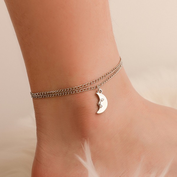 Dubbellager Moon Anklet Armband Foot Chain för kvinnor tjejer