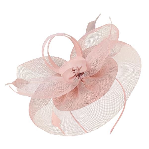 Rosa fascinator-hatt for kvinner, hodeplagg med netting og fjær til bryllupsfester