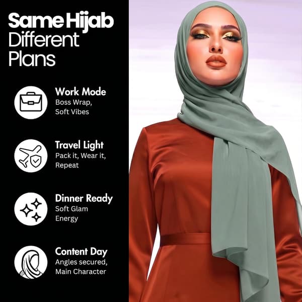 Chiffon Hijab-tørklæde til kvinder, let og åndbart sjal, 180 x 85 cm