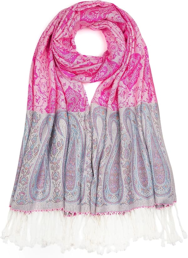Paisley Pashmina-sjal for kvinner, vendbart jacquard-skjerf med frynser
