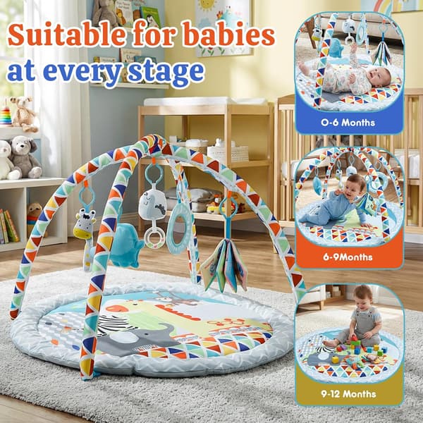 Baby-lekematte med 5 avtakbare leker for magetid og sensorisk lek