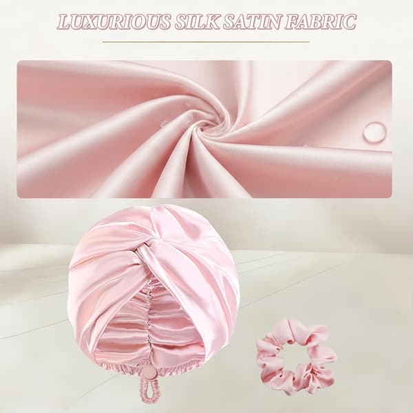 Justerbar satinmössa för kvinnor för sömn med scrunchie för hårskydd
