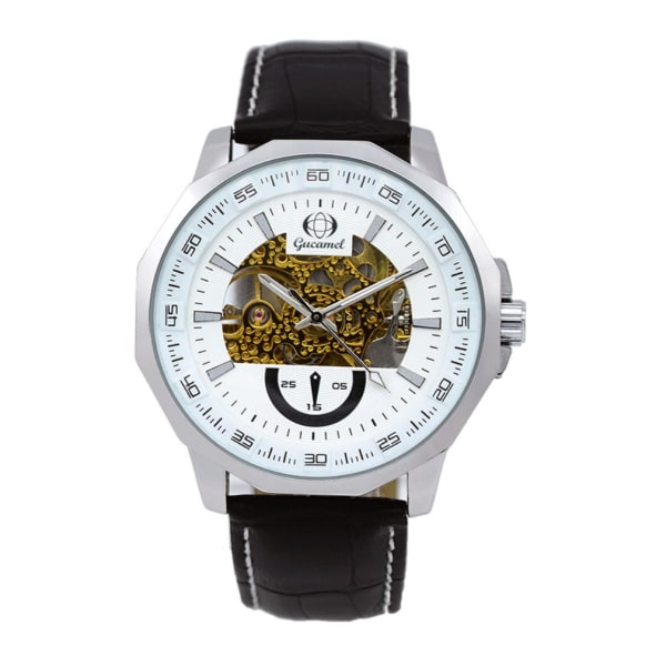 Automatisk mekanisk watch för män Business Skeleton Squared Watch Läderrem