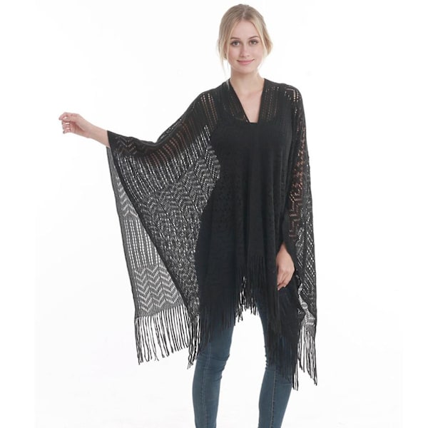 Hollow-Out Sjal Lång Stickning Coat med Tofs för Dam