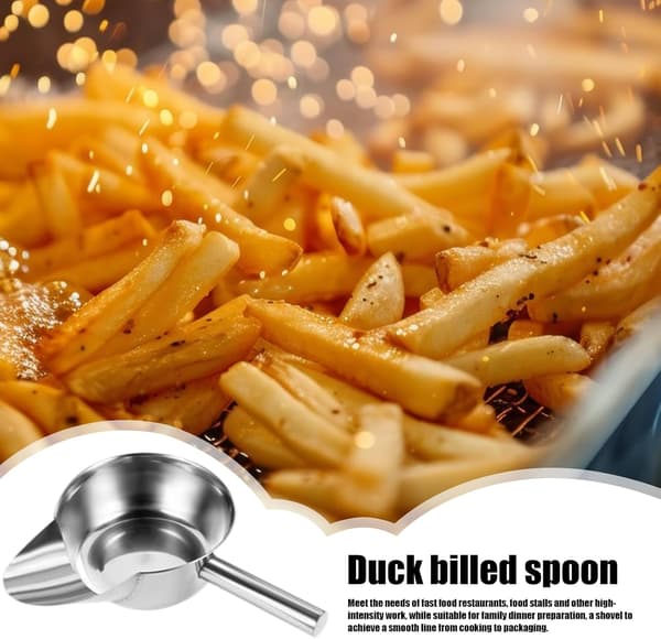 Pommes frites-spade i rustfritt stål med håndtak, matskuffe for snacks og is