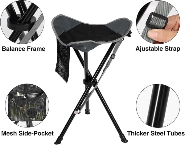 2-pack svarta hopfällbara trebenta pallar 56,9 cm höga lätta campingstolar