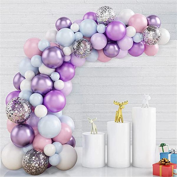 100 st Lila bröllopsfödelsedagsballonger Arch Garland Kit Latex Set Festdekoration