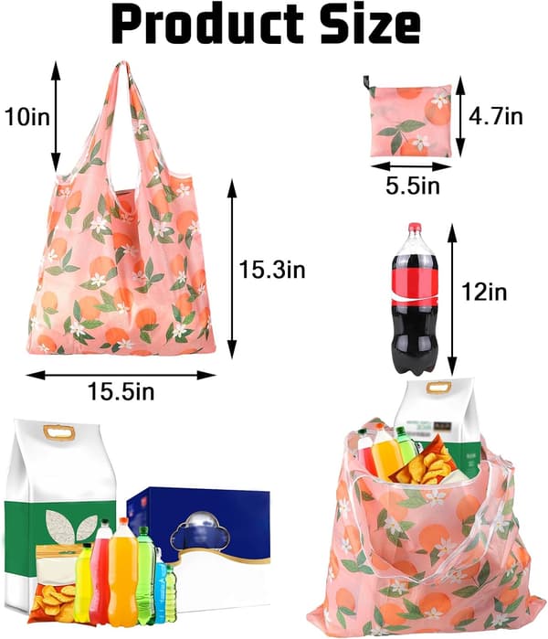 3-pack hopfällbara shoppingkassar, stora återanvändbara matkassar i polyester