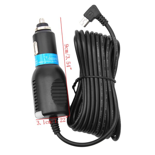 Bil GPS Dash Cam Mini/Micro USB 5V-2A Biloplader med 3,5 m kabel