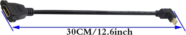 Mini DP till DisplayPort-kabel för panelmontering, 90-graders hane till hona, 32 cm