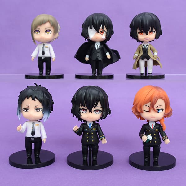 6 stk. Bungo Stray Dogs Dazai Atsushi PVC Chibi figur-sæt 10 cm