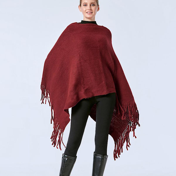 Varm Lös Sjal Pullover Stickning Poncho med Tofs Batwing Blus för Dam