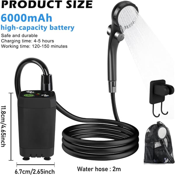 Bærbar campingbruser 6000mAh pumpe med temperaturdisplay og IPX7