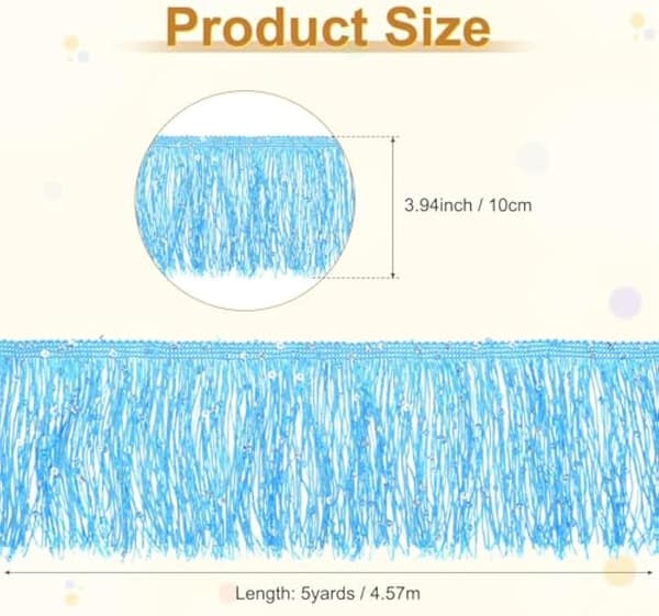 5 yards paljett-duskkant, 10 cm blå polyesterbånd for søm