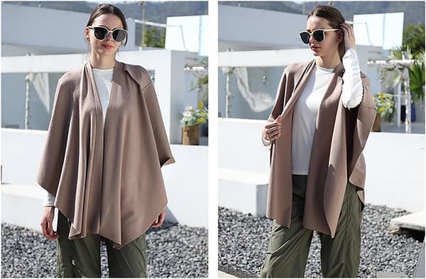 Vändbar oversized poncho-cape med omlottdesign för dam