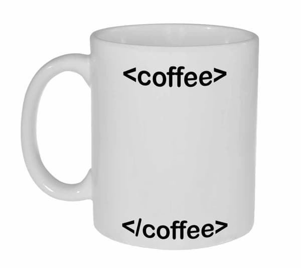 Sjov Kaffe Keramikkrus, 350ml Kapacitet, “<coffee>” HTML Kode Design, Perfekt til Programmører og Teknologi-entusiaster, 8.2x9.5cm