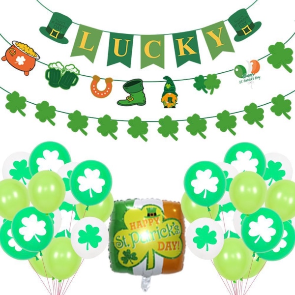 St. Patrick's Clover irländska festivalballonger med set festdekoration