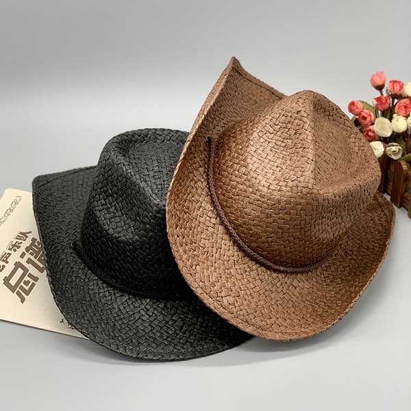 Handvävd Raffia Strå Cowboyhatt Bred Brätte Western Brun Hatt