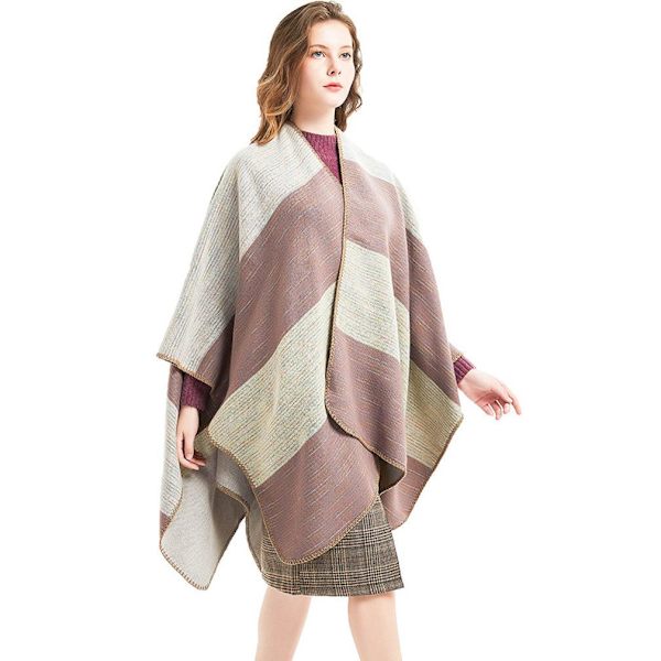 Dam Stripes Poncho Lösa Sjalar Varm filt för Dam